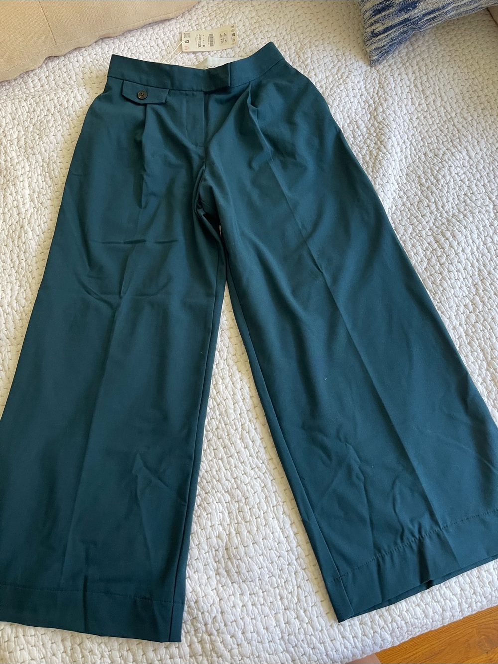 Zara Wide-Leg High-Waist Pants in Teal Green